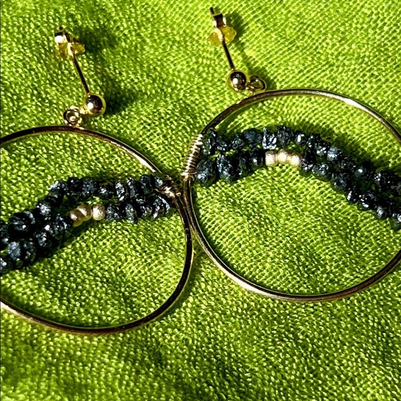 Black Raw Diamond ‘Wave’ Hoop Earrings - Picture 7 of 8